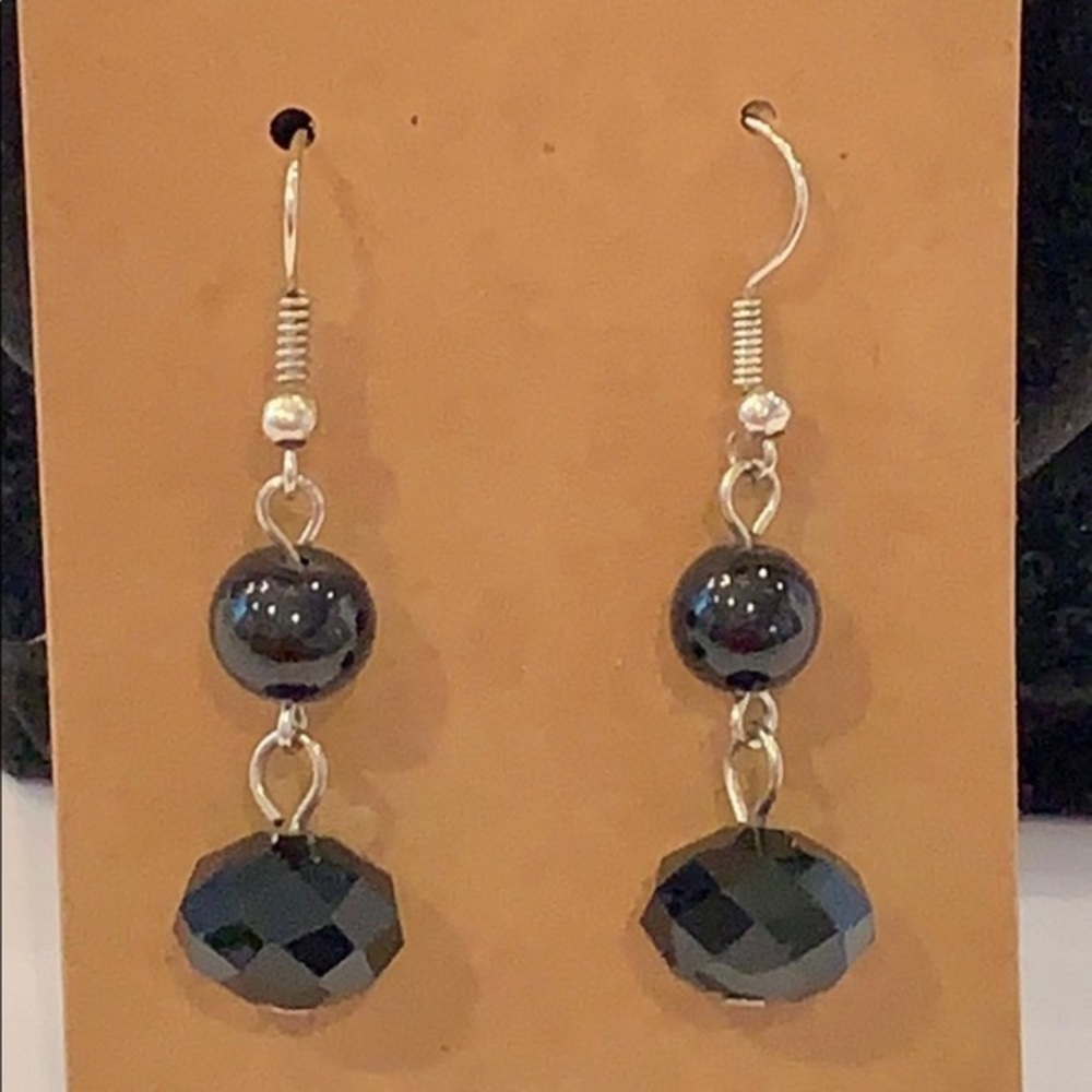 💐5/25 faceted black glass crystal bead dangle